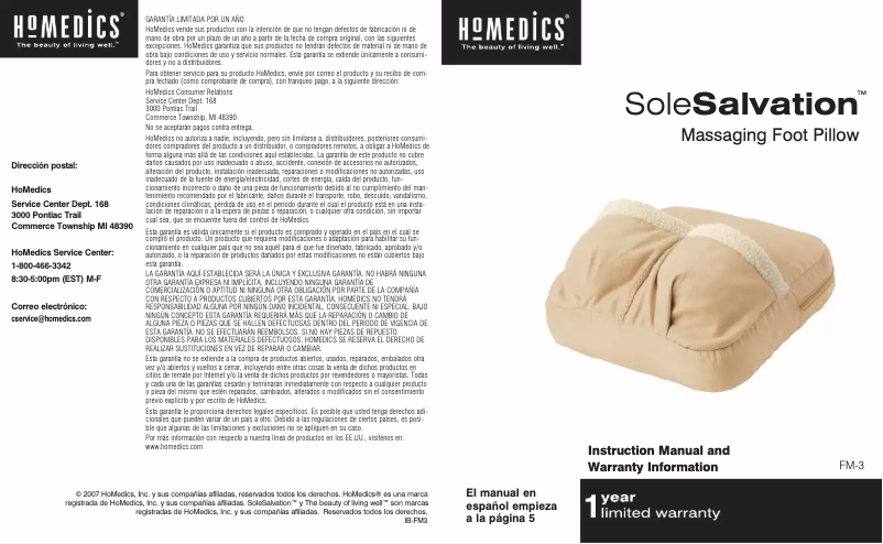 Page 1 de la notice Manuel utilisateur Homedics FM-3