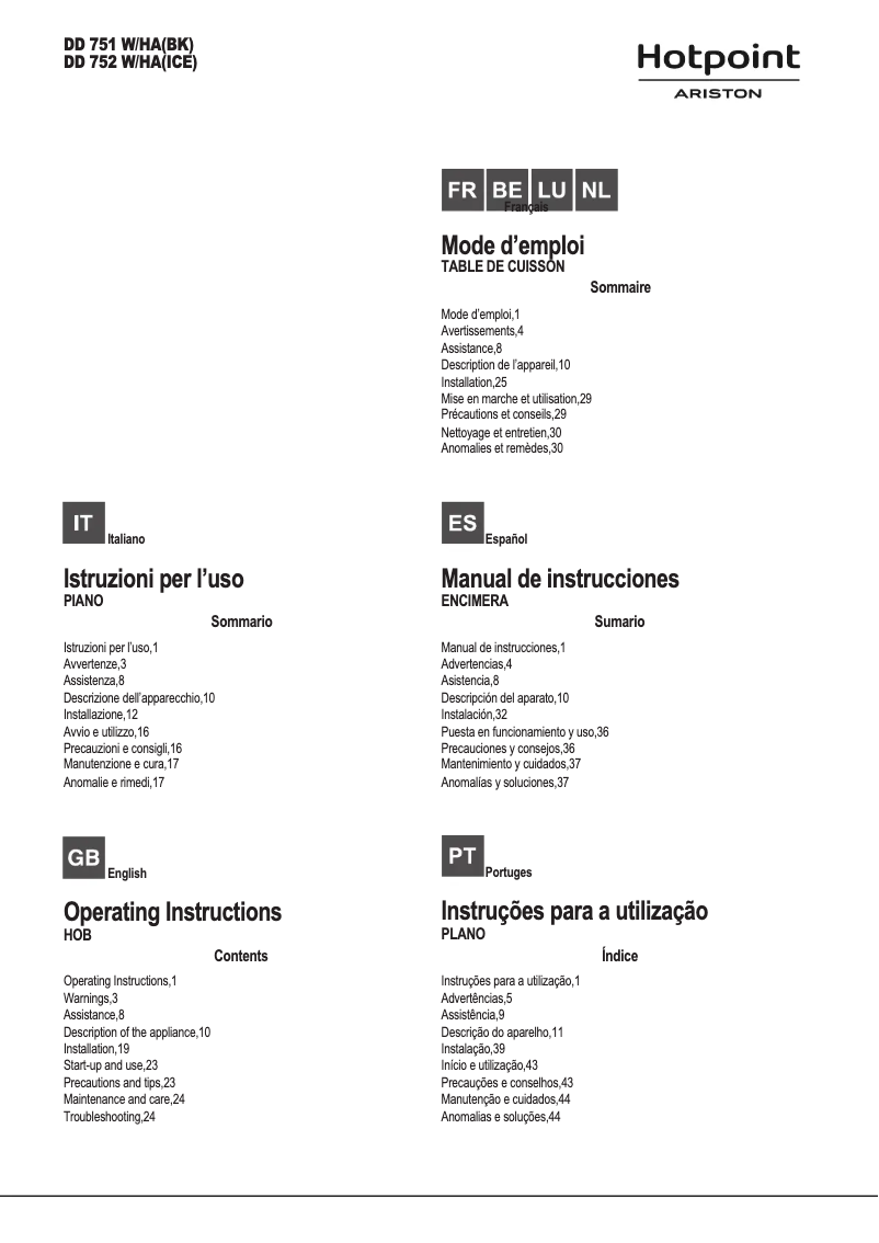 Page n°1 - Manuel utilisateur Hotpoint Ariston DD 752 W/HA(ICE)
