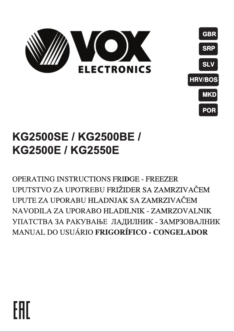 Page 1 de la notice Manuel utilisateur VOX KG 2500 SE