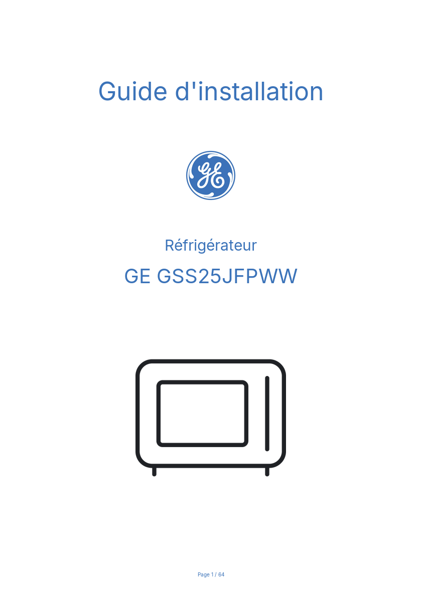Image de la première page du manuel de l'appareil GSS25JFPWW