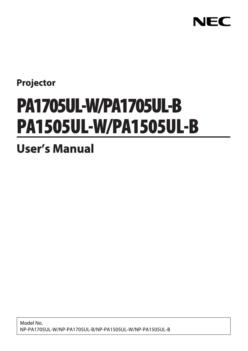 Page n°1 - Manuel utilisateur NEC PA1705UL