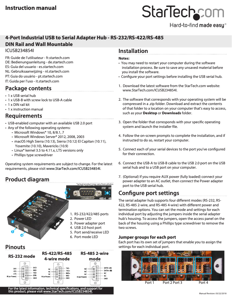 Page n°1 - Manuel utilisateur StarTech.com ICUSB234854I