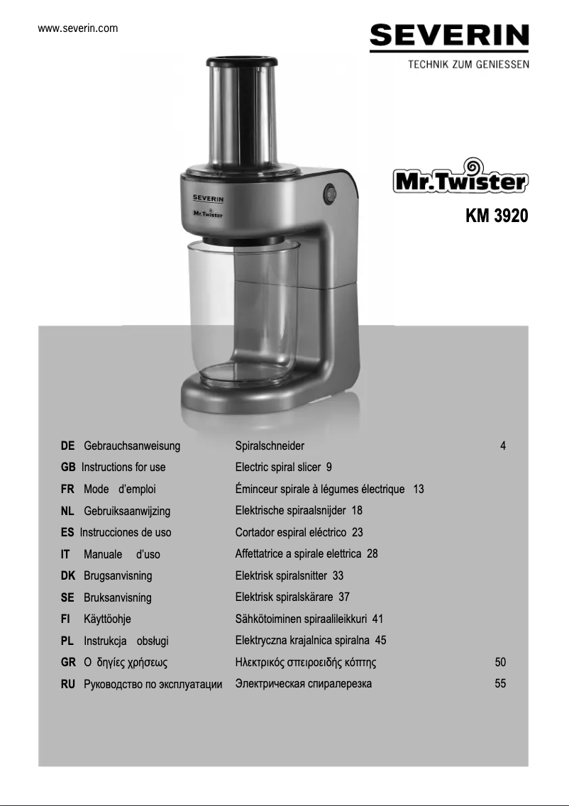 Page n°1 - Manuel utilisateur Severin KM 3920