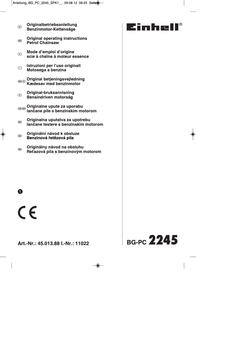 Image de la première page du manuel de l'appareil BG-PC 2245
