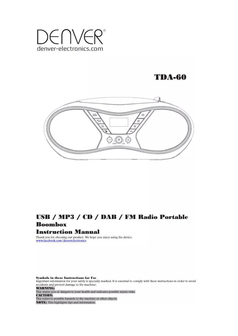Page 1 de la notice Manuel utilisateur Denver TDA-60
