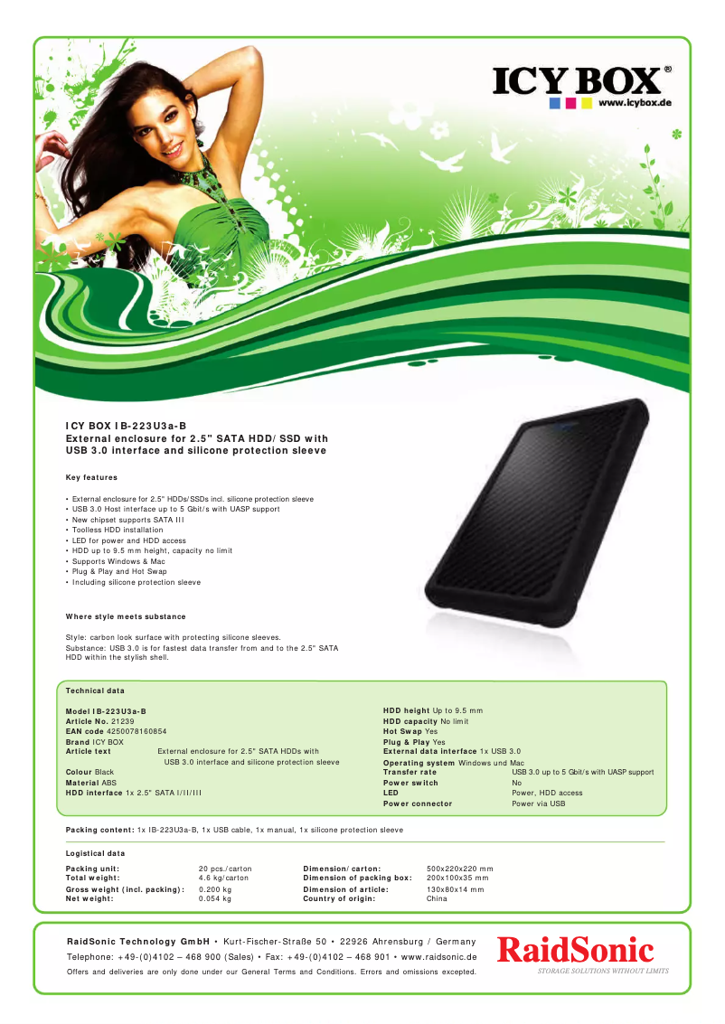 Página 1 del manual Ficha técnica Icy Box IB-223U3A-B