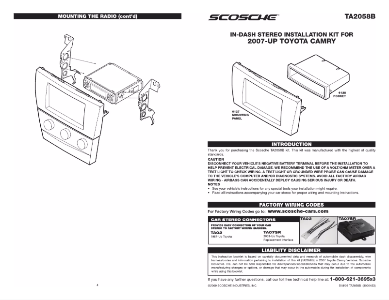 Page 1 de la notice Manuel utilisateur Scosche TA2058B