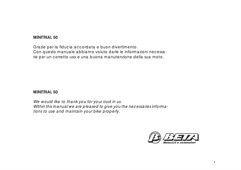 Page 1 de la notice Manuel utilisateur Beta Minitrial 50 (2008)