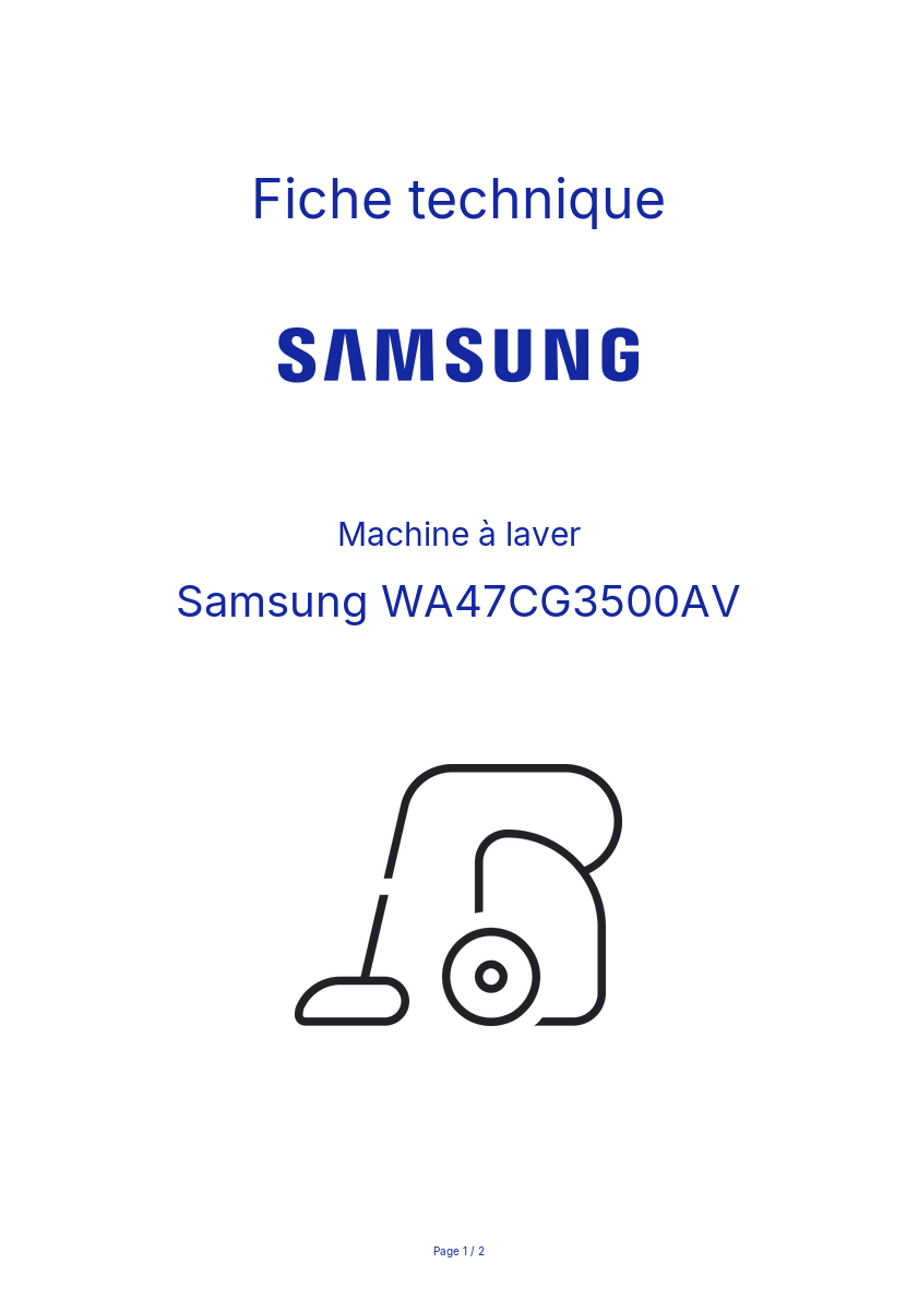 Page n°1 - Fiche technique Samsung WA47CG3500AV
