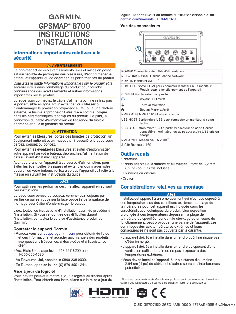 Page n°1 - Guide d'installation Garmin GPSMAP 8700