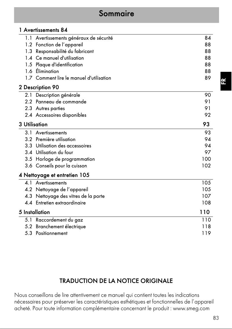 Page 1 de la notice Manuel utilisateur Smeg MP722AO