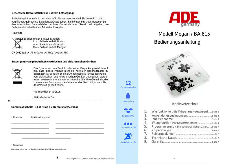 Image de la première page du manuel de l'appareil Megan BA 815