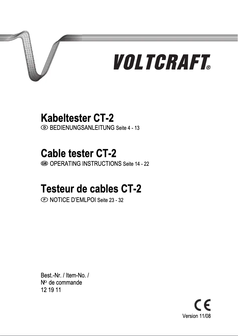 Page 1 de la notice Manuel utilisateur Voltcraft CT-2