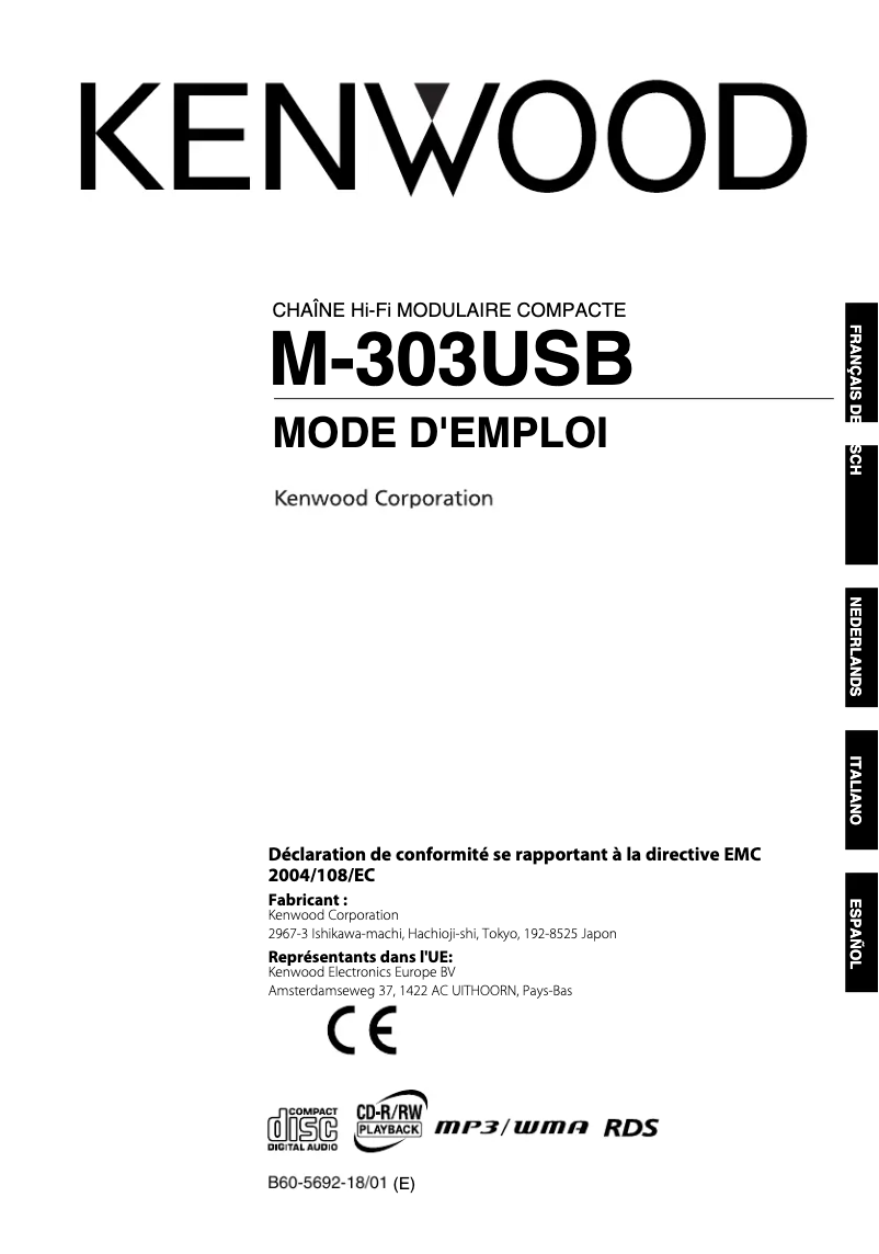 Page n°1 - Manuel utilisateur Kenwood M-303USB-S