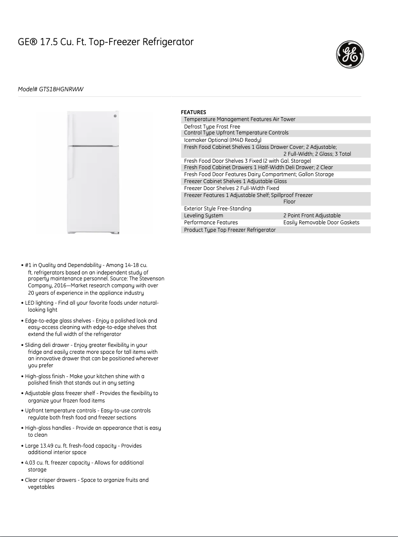 Imagen de la primera página del manual del dispositivo GIE18DTNRWW