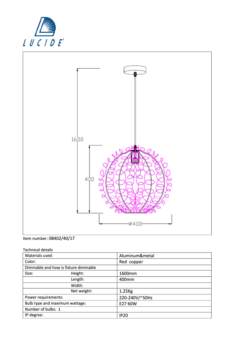 Page n°1 - Manuel utilisateur Lucide Noon 08402/40/17