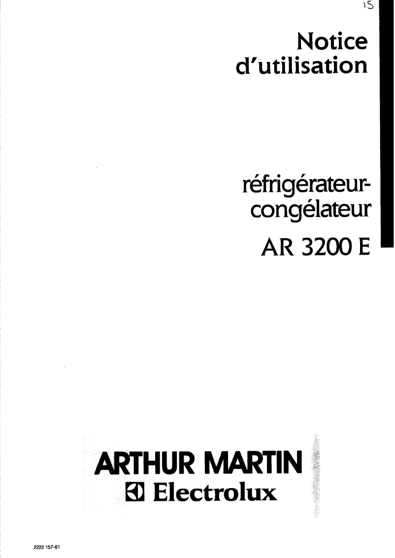 Page 1 de la notice Manuel utilisateur Arthur Martin-Electrolux AR3200E