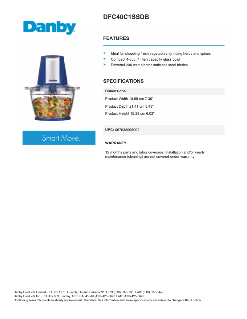 Page n°1 - Fiche technique Danby DFC40C1SSDB