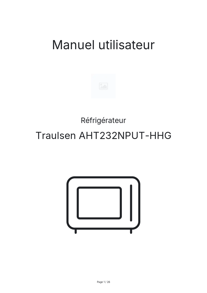 Page n°1 - Manuel utilisateur Traulsen AHT232NPUT-HHG