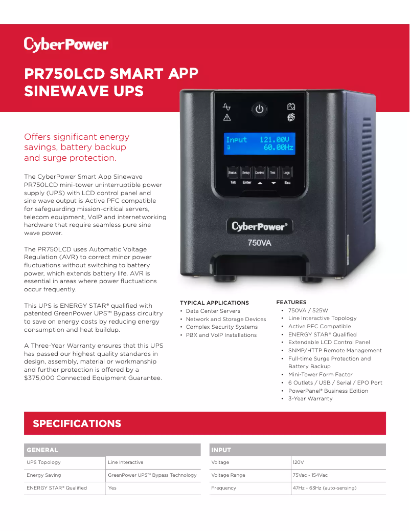 Page n°1 - Fiche technique CyberPower PR750LCD