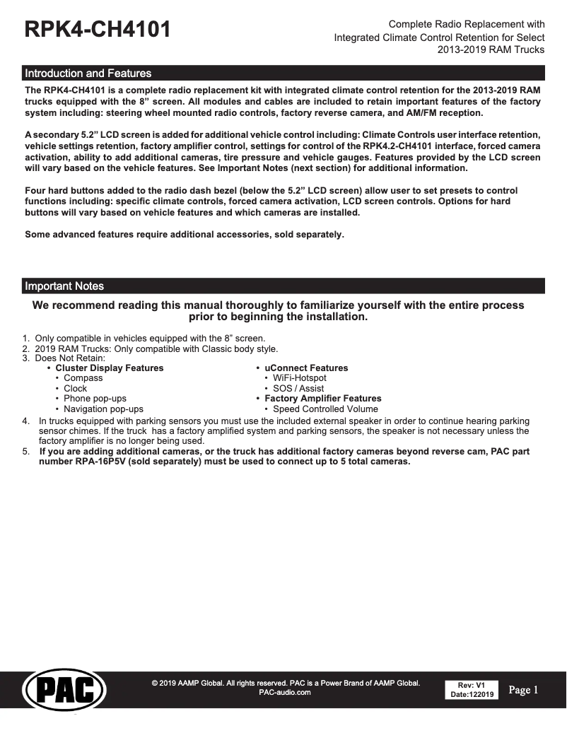 Page n°1 - Manuel utilisateur PAC RPK4-CH4101