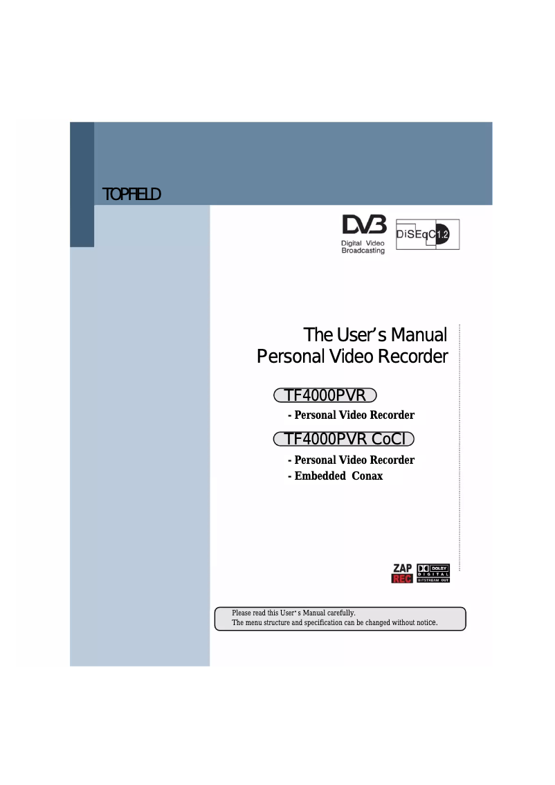 Image de la première page du manuel de l'appareil TF 4000 PVR CoCI
