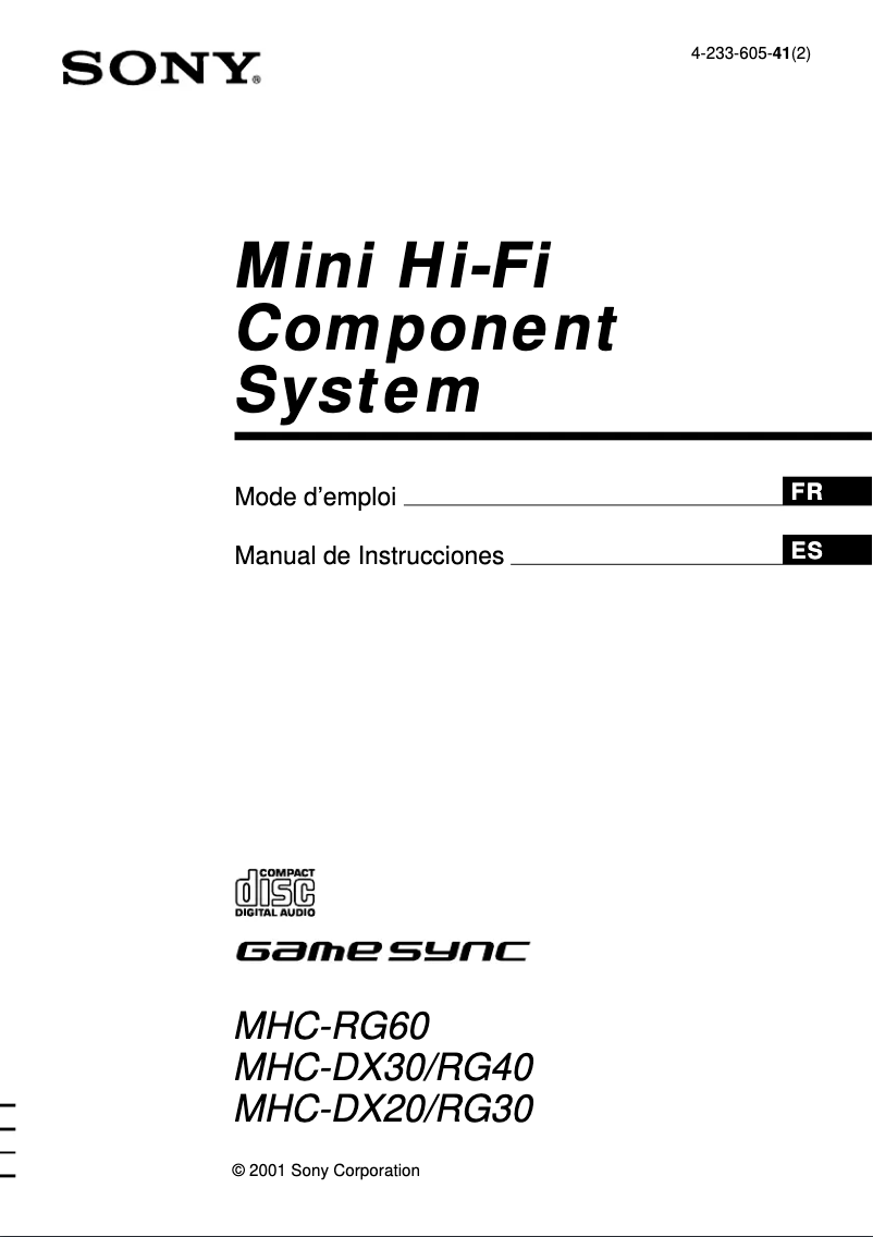 Page 1 de la notice Manuel utilisateur Sony MHC-DX20