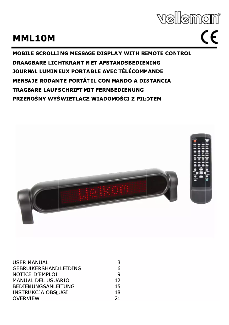 Page n°1 - Manuel utilisateur Velleman MML10M
