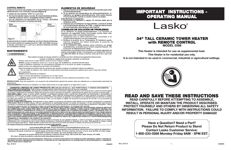 Page 1 de la notice Manuel utilisateur Lasko 5590