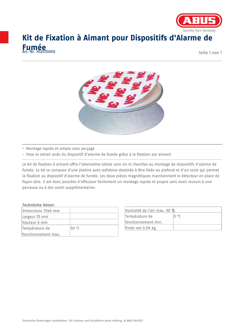 Page n°1 - Fiche technique Abus HSZU10000