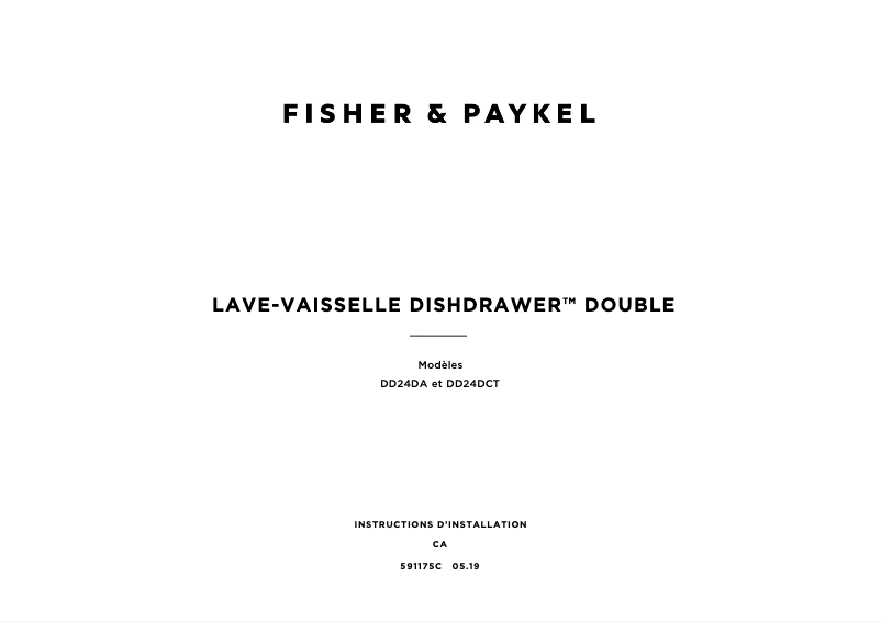 Page 1 de la notice Guide d'installation Fisher & Paykel DD24SCTX9 N