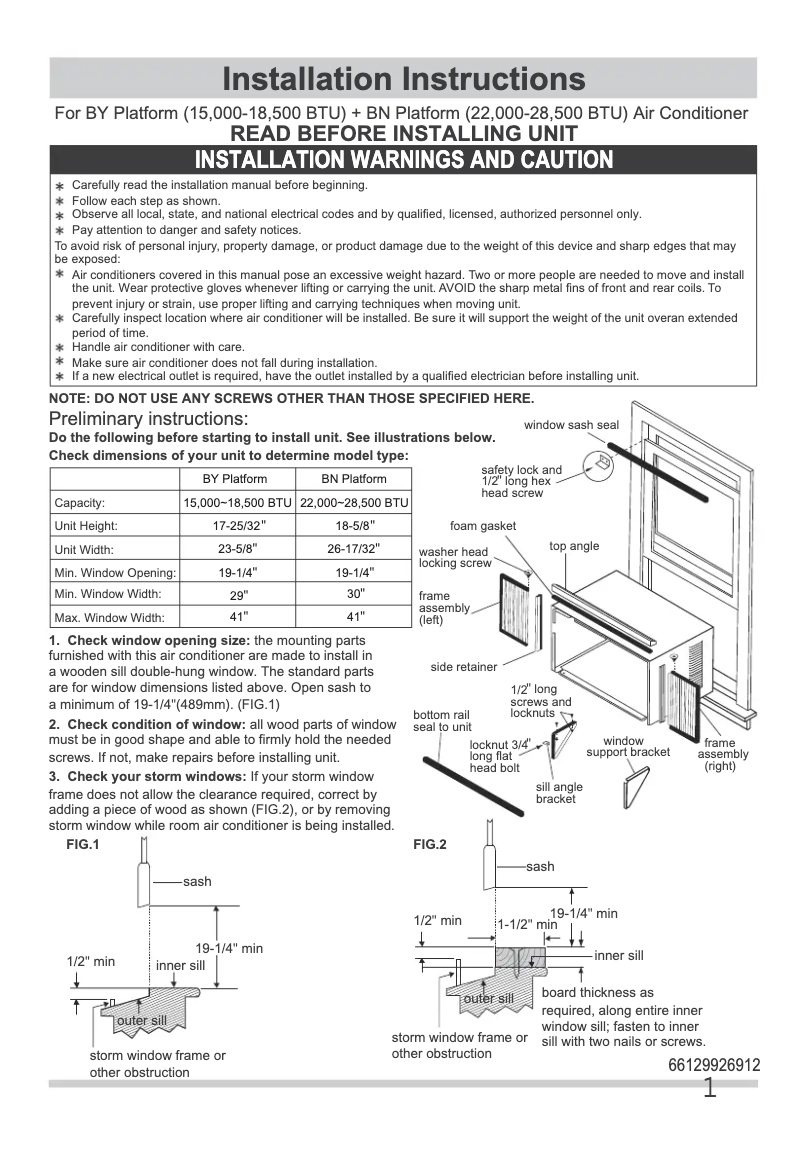 Page 1 de la notice Guide d'installation Frigidaire FFRA2822U2E