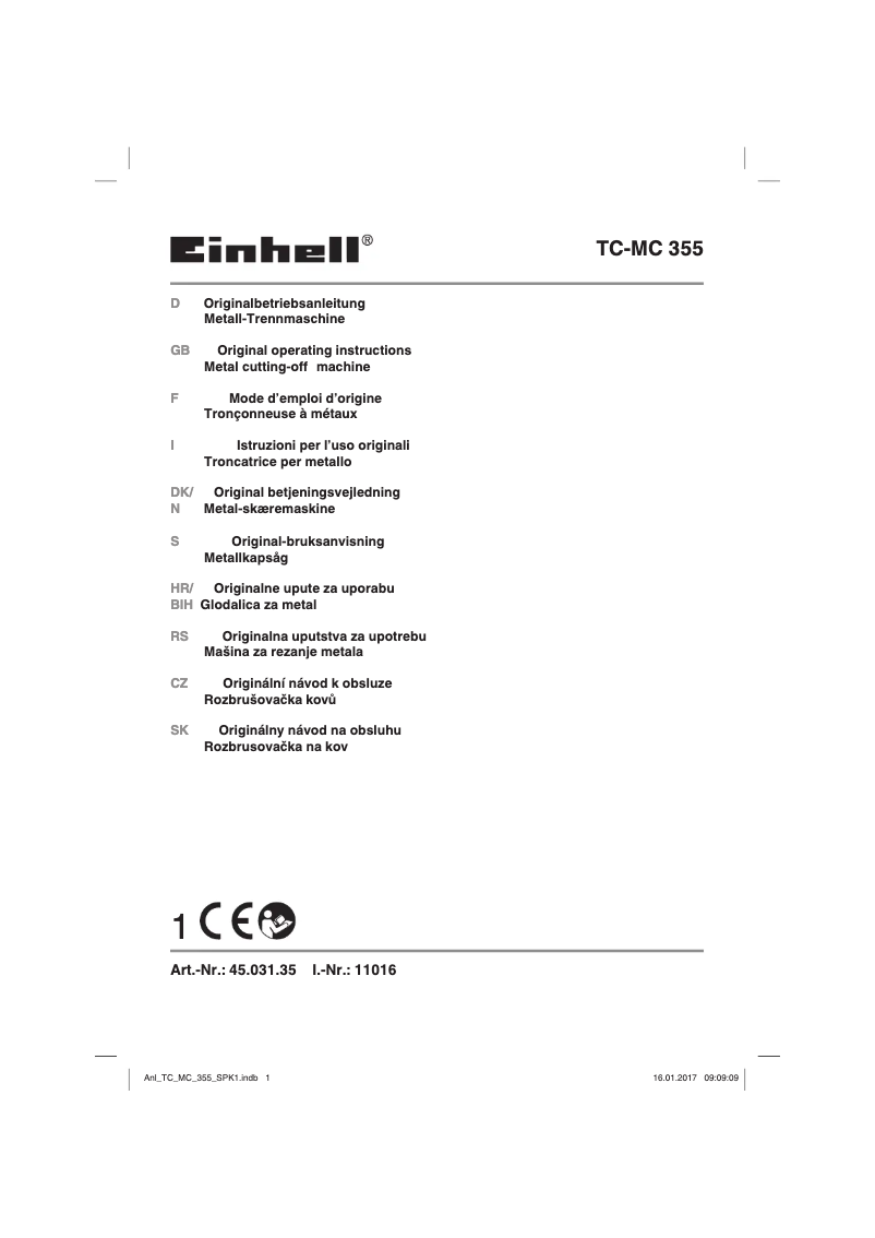 Page n°1 - Manuel utilisateur Einhell TC-MC 355