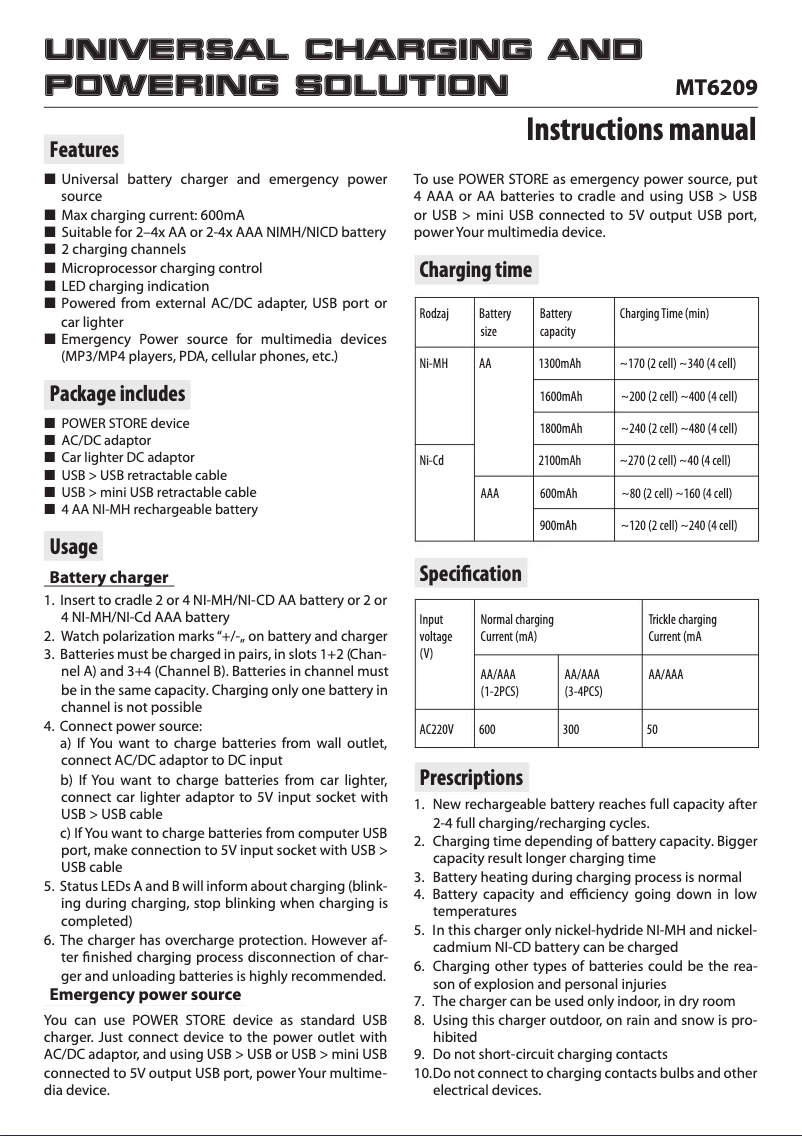 Page n°1 - Manuel utilisateur Media-Tech MT6209