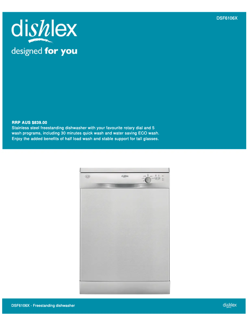 Page 1 de la notice Fiche technique Dishlex DSF 6106 X