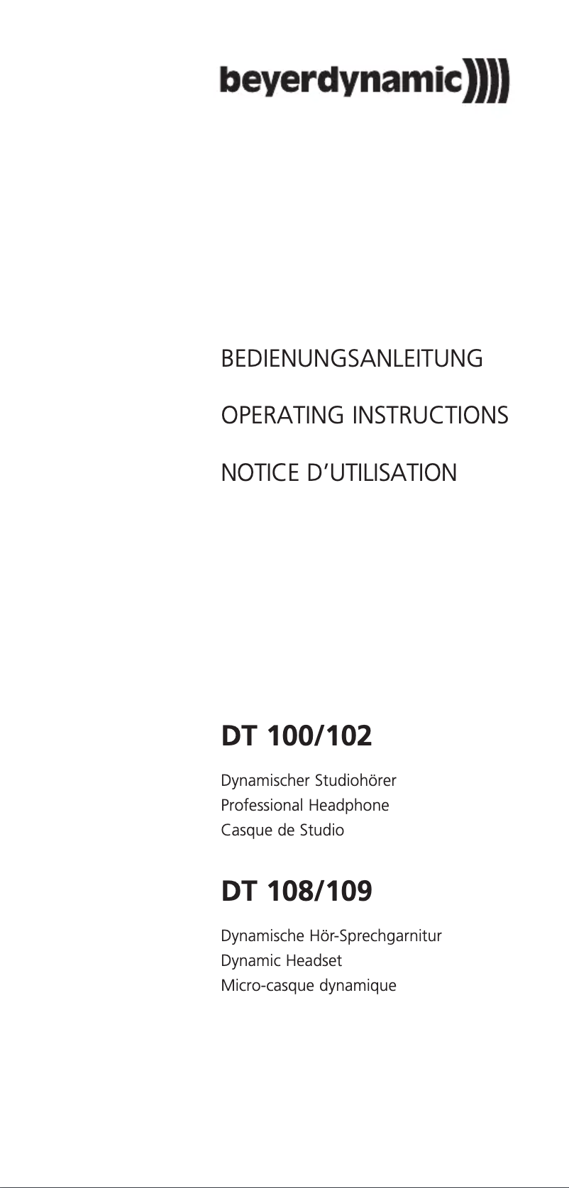 Page n°1 - Manuel utilisateur Beyerdynamic DT 108