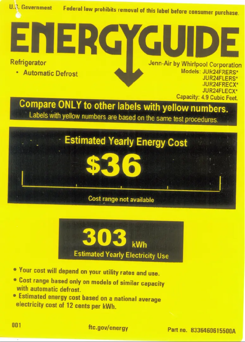 Page n°1 - Label énergétique JennAir JUR24FRERS