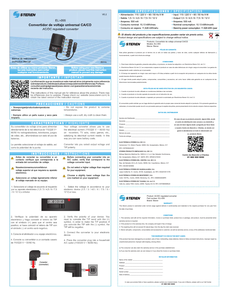 Image de la première page du manuel de l'appareil ELI-055