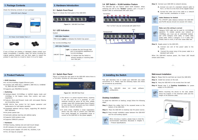 Page n°1 - Manuel utilisateur Planet GSD-805