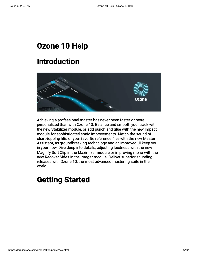 Page 1 de la notice Manuel utilisateur iZotope Ozone 10 Advanced