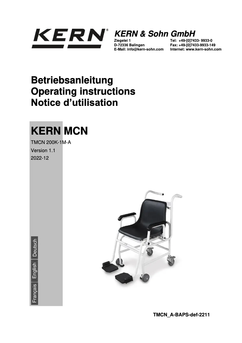 Page 1 de la notice Manuel utilisateur Kern TMCN 200K-1M-A