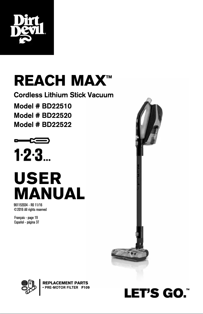 Page 1 de la notice Manuel utilisateur Dirt Devil Reach Max