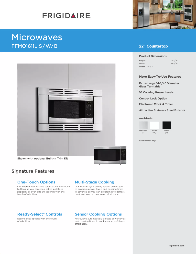 Page 1 de la notice Fiche technique Frigidaire FFMO1611LB