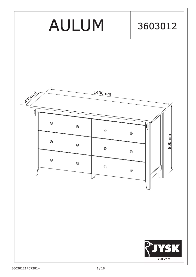 Page n°1 - Manuel utilisateur JYSK Aulum (140x80x45)