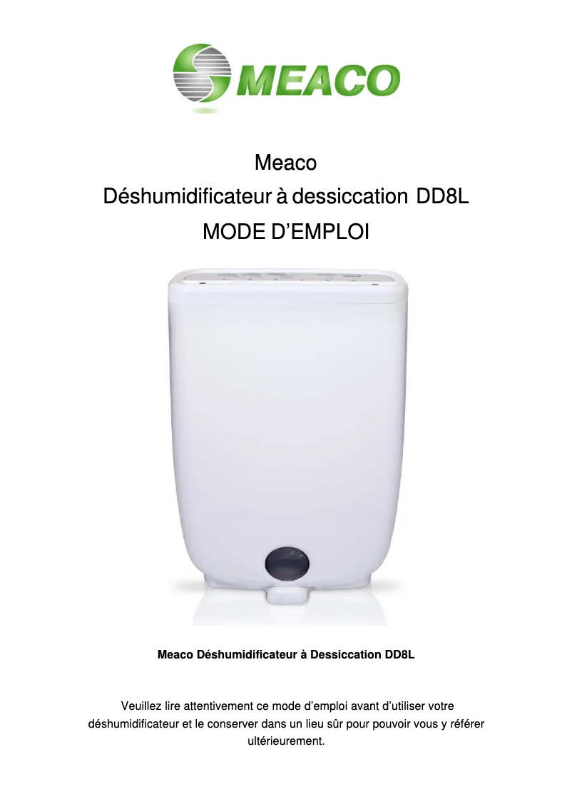 Page 1 de la notice Manuel utilisateur Meaco DD8L Junior