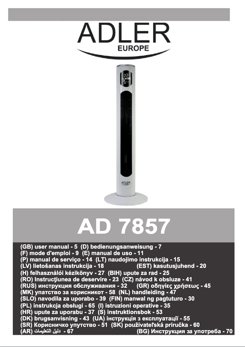 Page 1 de la notice Manuel utilisateur Adler AD 7857