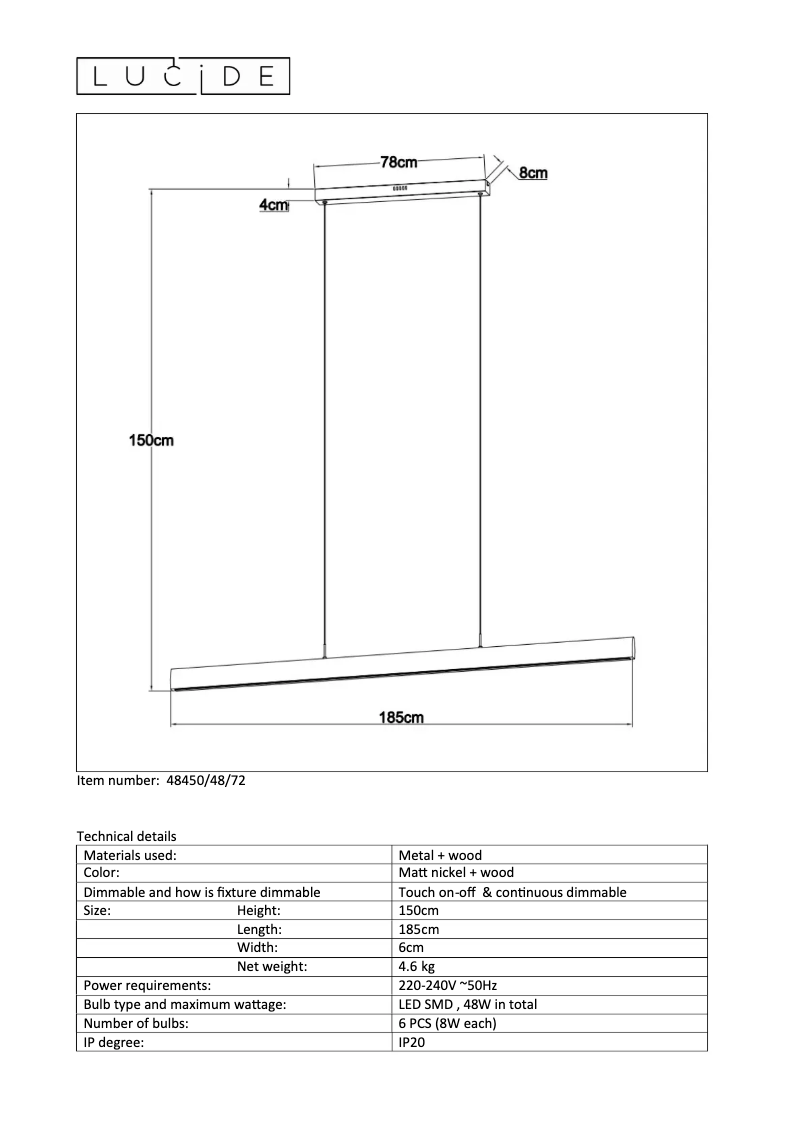 Page 1 de la notice Manuel utilisateur Lucide Sytze 48450/48/72