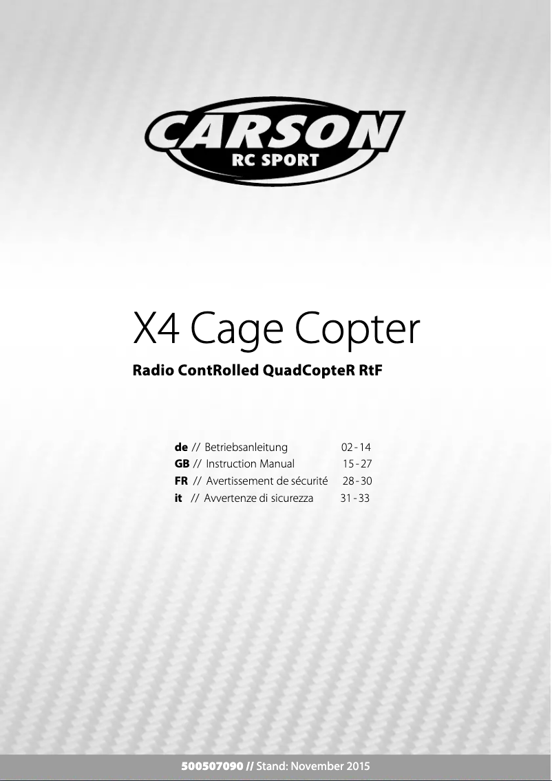 Page n°1 - Manuel utilisateur Carson X4 Cage Copter