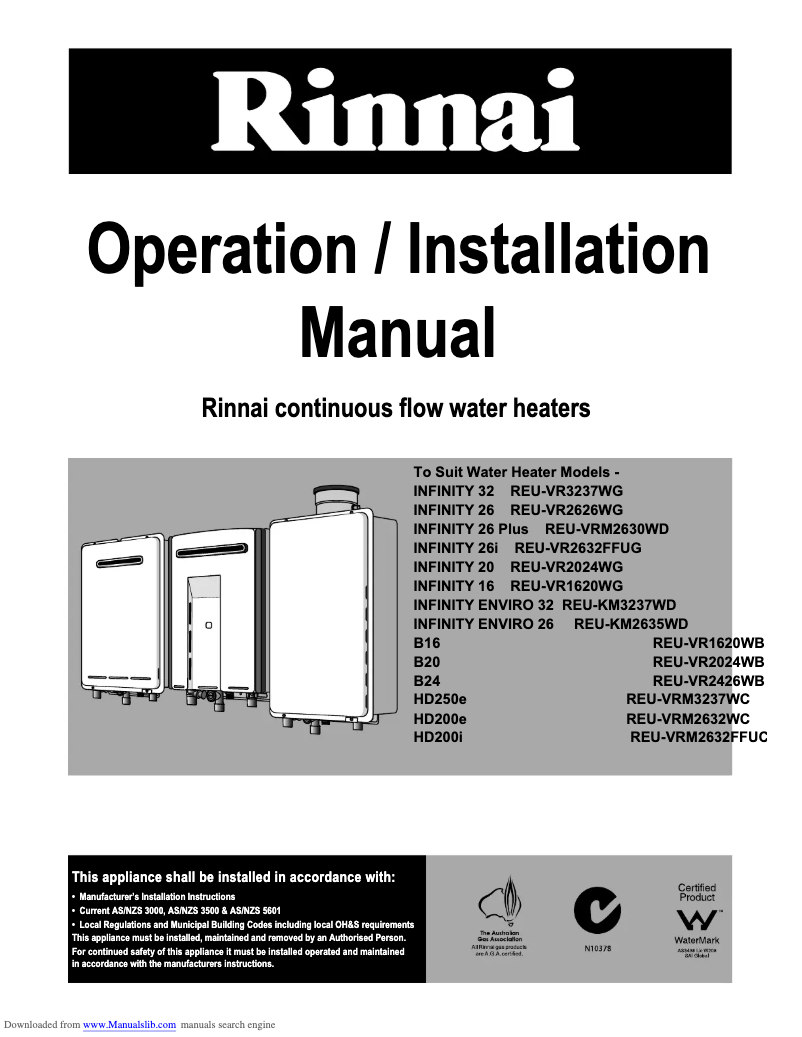 Page 1 de la notice Manuel utilisateur Rinnai Infinity 32