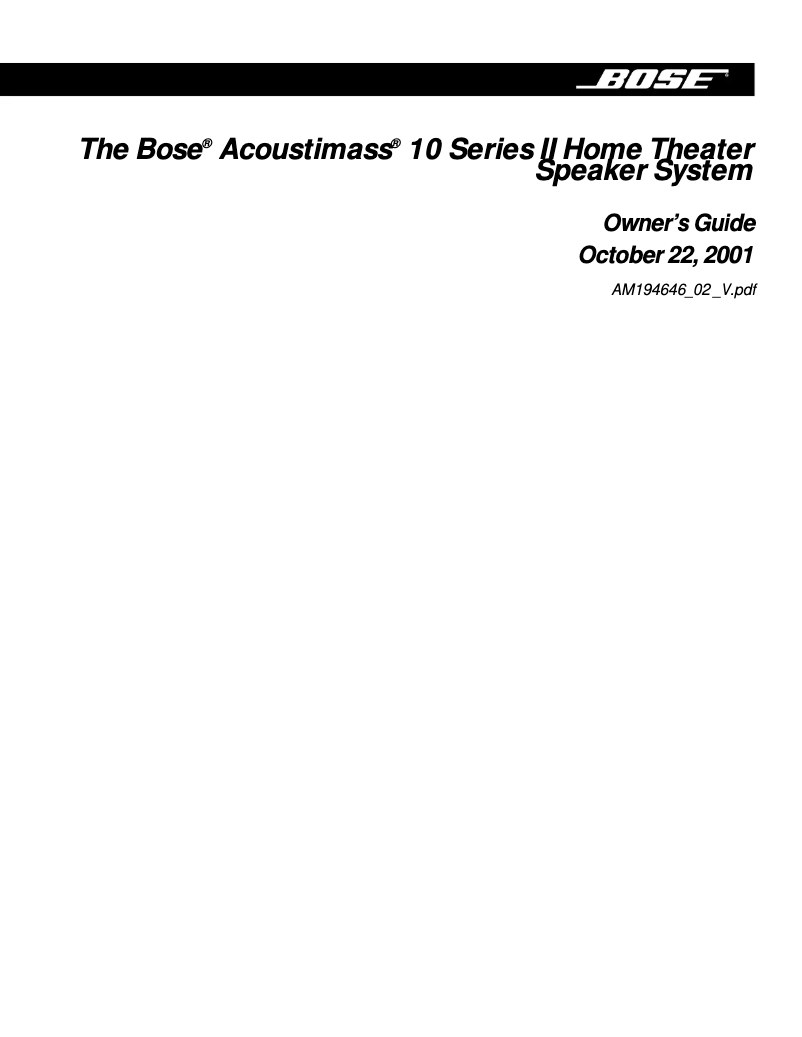 Page 1 de la notice Manuel utilisateur Bose ACOUSTIMASS 10 II